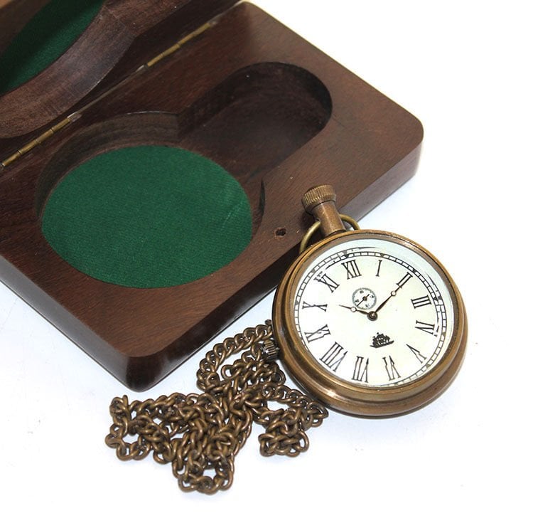 Ahşap Kutulu Pirinç Köstekli Saat Model 7