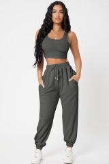 Kadın Antrasit Gri Kaşkorse Cepli Jogger Eşofman Altı Ve Crop Top Bluz – Şık, Rahat Ve Kolay Kombinlenebilir