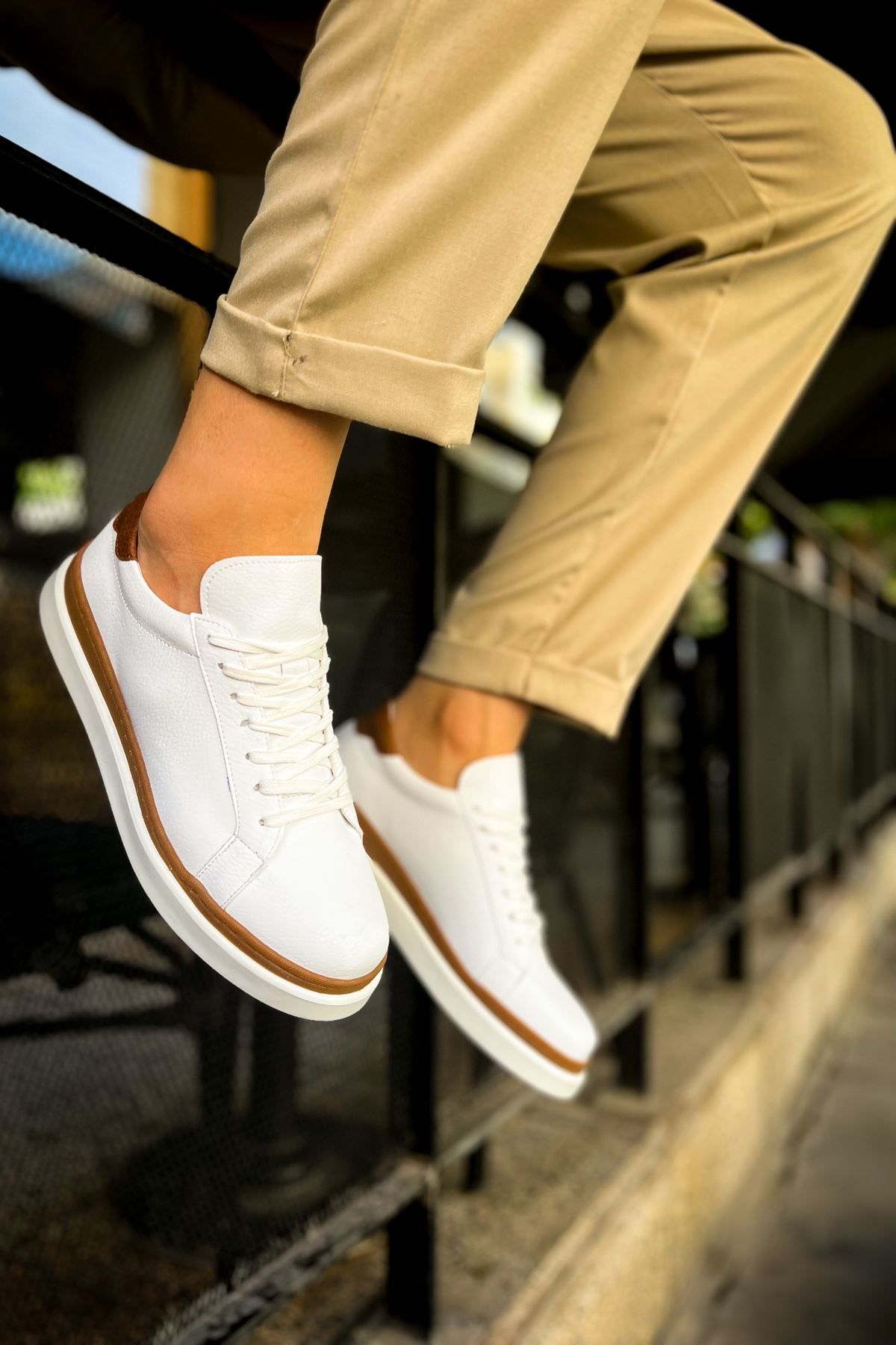 Ch979  Santoni Gbt Spor Erkek Ayakkabı Beyaz/Taba