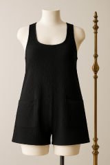 Kadın Siyah Mini Cepli Tulum Plaj Elbisesi – Şık, Rahat Ve 4 Mevsim Kullanıma Uygun