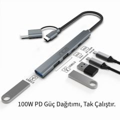 Inca Iutp06T Usb 3.0 TypeC 3.1 Hub 1 X Usb 3.0 +2 X Usb+TypeC+Pd100W 2.0 Alumınyum Kasa Çoklayıcı