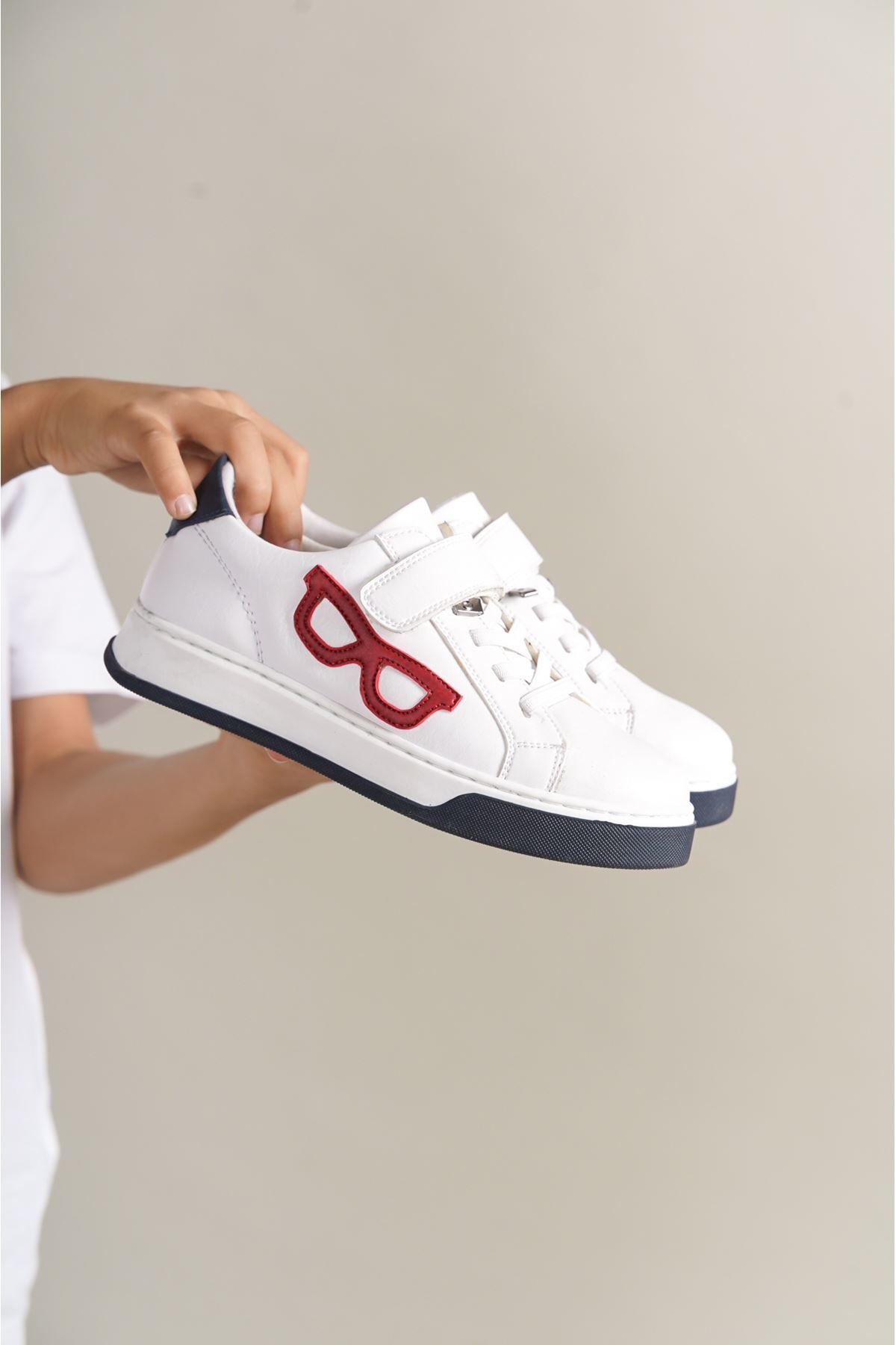 1011  GlassesX Çocuk Ayakkabı Beyaz Kırmızı Lacivert