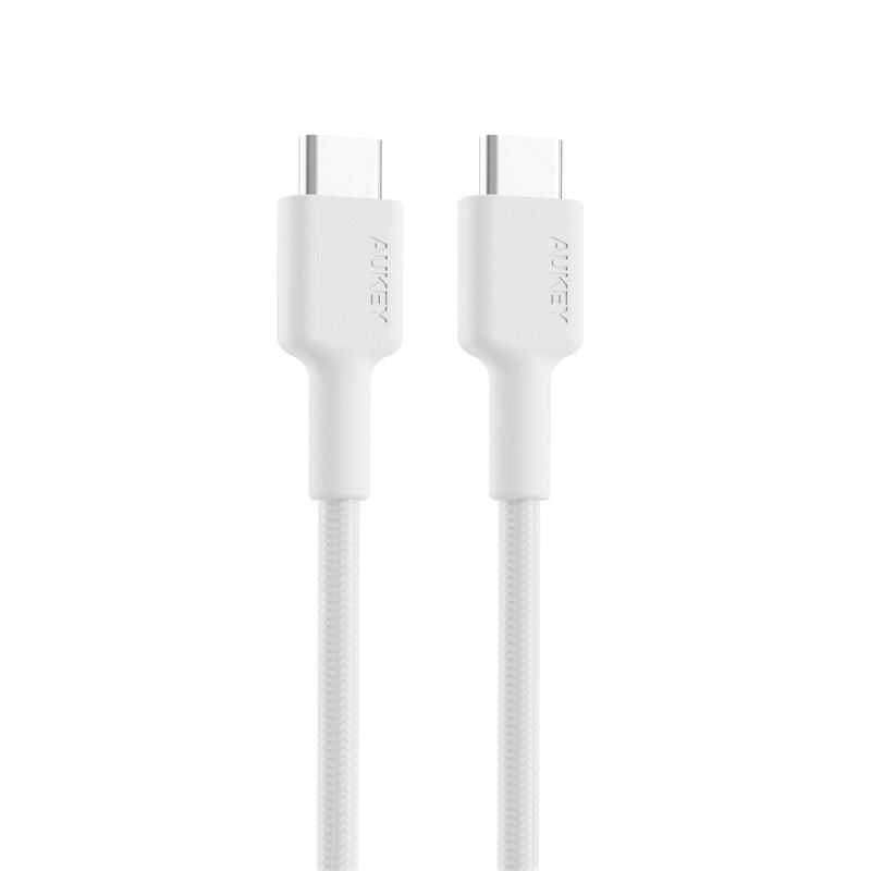Aukey CbCd45Wh Pd Naylon Örgülü TypeC TypeC Şarj Kablosu 0.9Mt