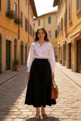 Kadın Siyah Double Kumaş Beli Lastikli Cepli Etek