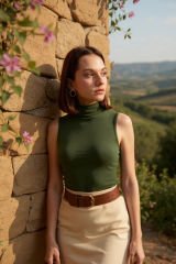 Kadın Haki Yeşili Kolsuz Balıkçı Yaka Basic Bluz