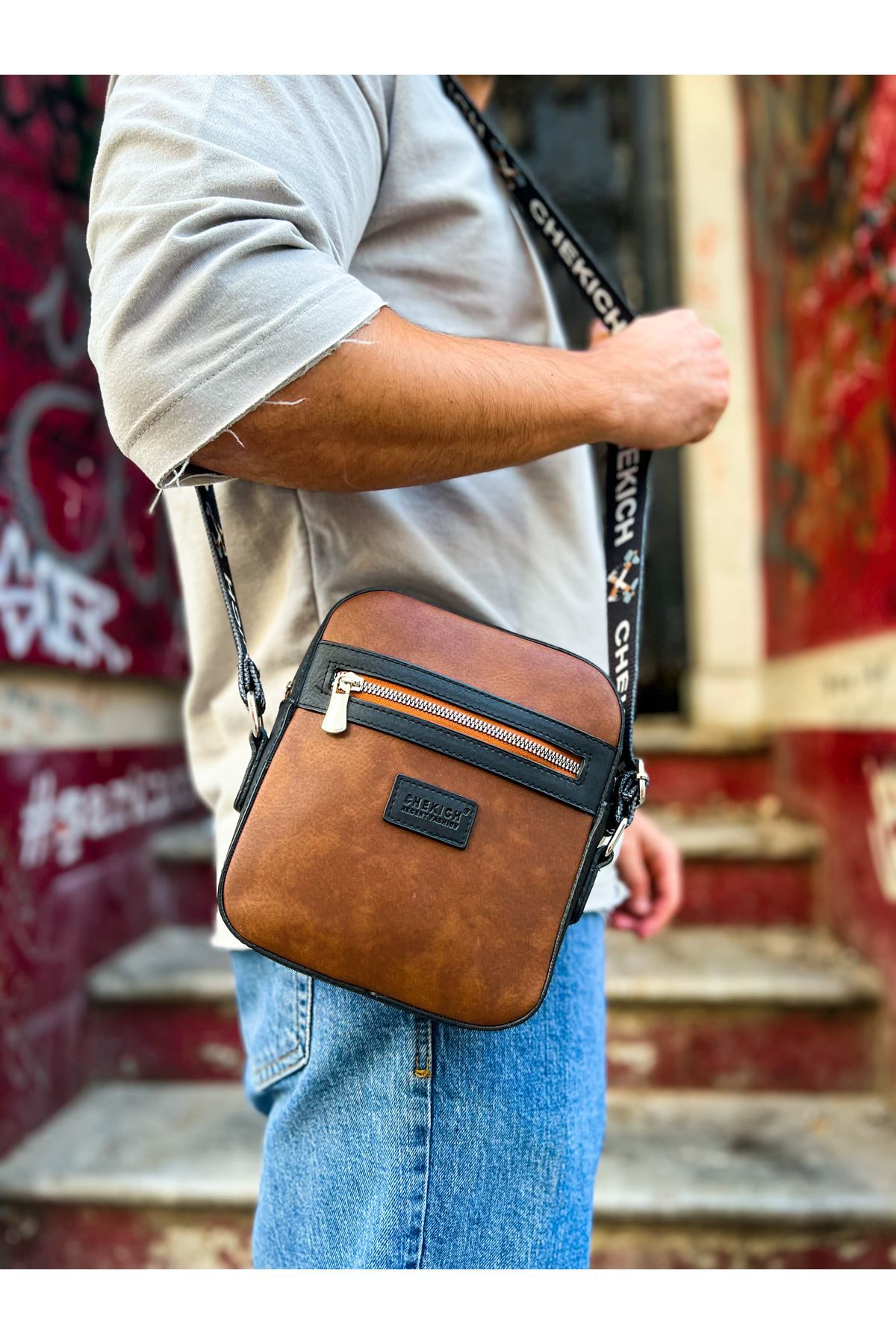 Ch102  Stealht Kare Erkek Çanta Sıyah/Taba