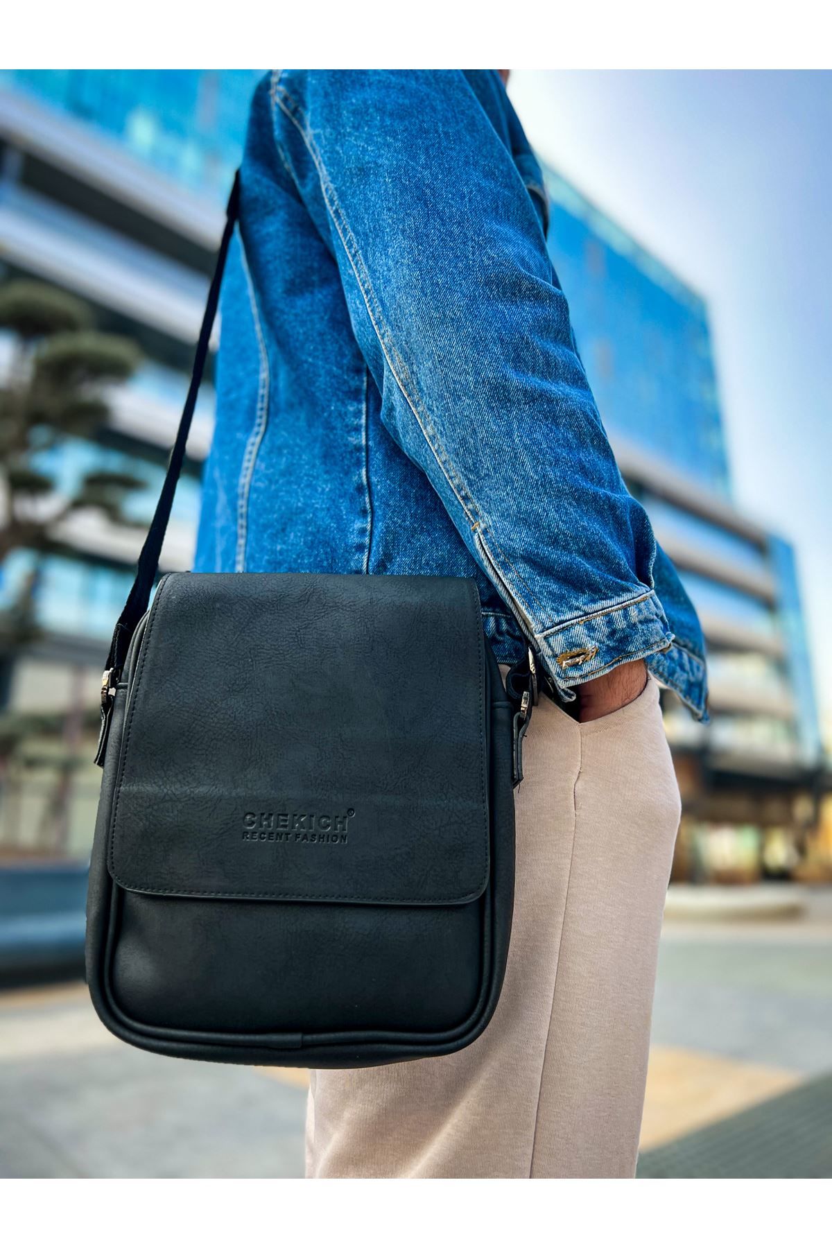 Cnt009  Cilt Deri Erkek Yan Omuz Çantası Sıyah