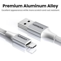 Ugreen Lıghtnıng To UsbA Örgülü Mfi̇ Serti̇fi̇kalı İphone Hızlı Şarj Kablosu 2 Metre Gümüş 60163