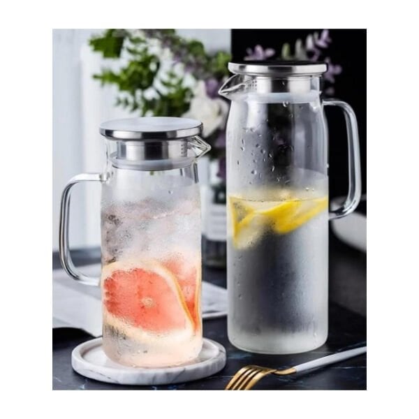 1500 Ml Borosilikat Cam Su Sürahisi  Metal Kapaklı Ve Isıya Dayanıklı