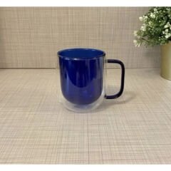 Çift Cidarlı Cam Kupa Lacivert Renk