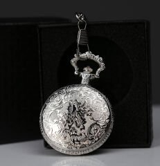 Özel Kutulu Tren Temalı Gümüş Köstekli Saat