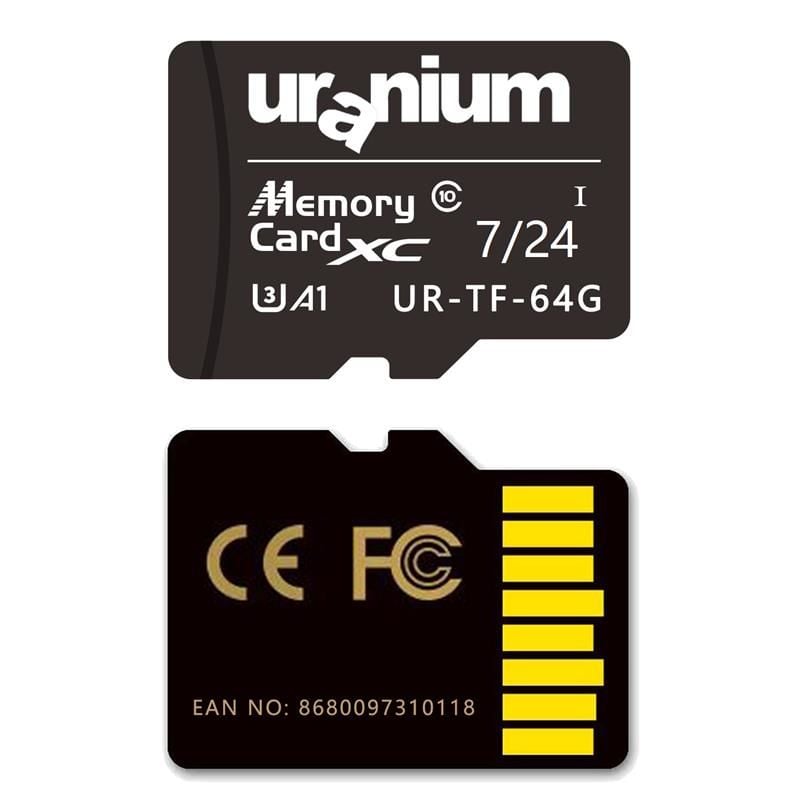 64Gb Uranıum UrTf64G Mıcro Sd Card U3 7/24 Surveıllance 100/40Mbs Industrıal Hafıza Kartı (3 Yıl Garanti̇)