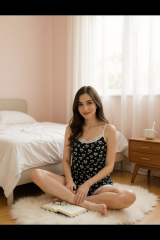 Kadın Siyah Kalp Desenli Askılı Şortlu Dantelli Pijama Takımı