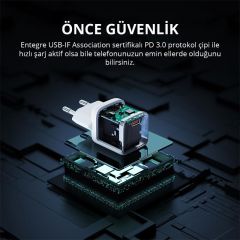 Aukey PaB1TWh 20W Omni̇a Iı Mi̇ni̇ Gan Pd Qc 3.0 Type C Hızlı Şarj Adaptörü