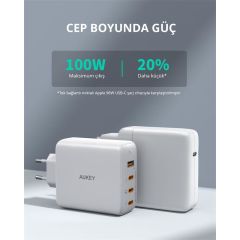 Aukey PaB7SWh 100W Dört Bağlantı Noktalı Pd Gan Duvar Şarj Ci̇hazı