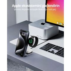 Aukey LcMc312Gy Magfusıon Z Qı2 15W Katlanabi̇li̇r 3 Ü 1 Arada Mıknatıslı Kablosuz Şarj Ci̇hazı