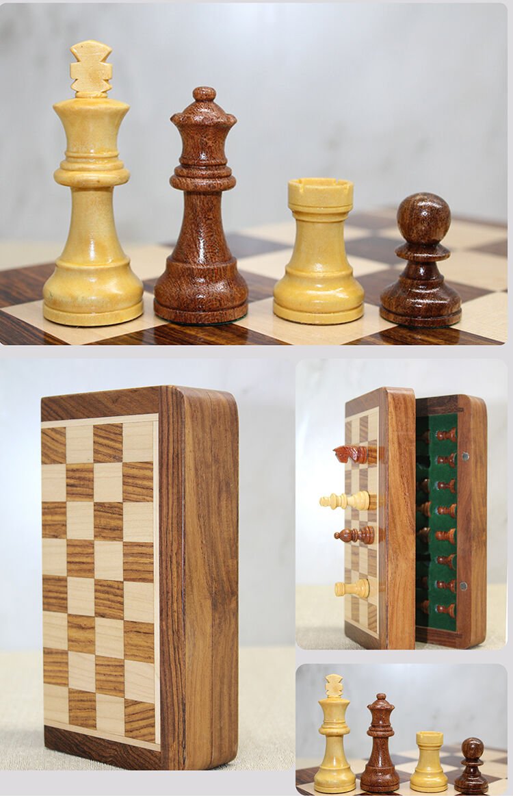 Mıknatıs Taşlı Ahşap Katlanabilir Kutulu Satranç Oyunu 17.5 Cm